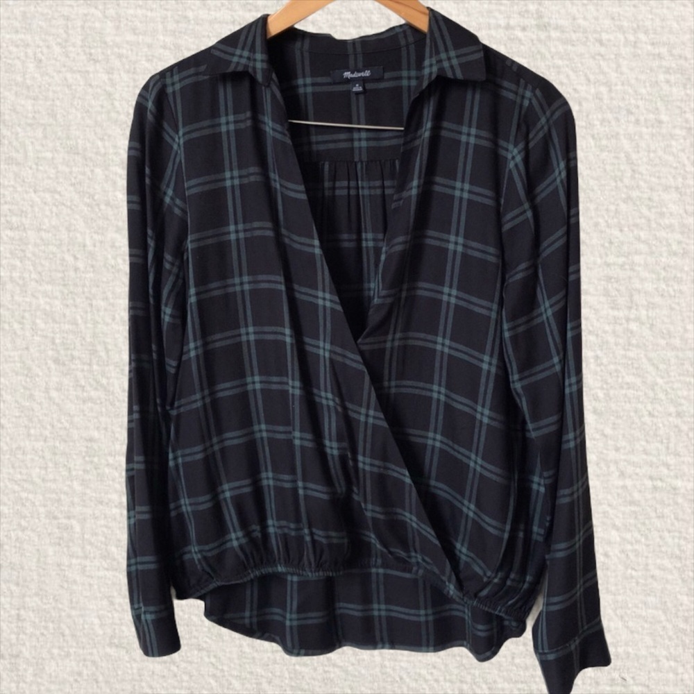 Madewell Plaid Wrap Front Top